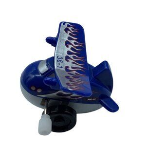 Wind-Up Airplane Back Flipping 2" Toy WORKS Blue Flames 36-1